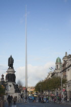 Ireland, Dublin, O'Connell Street and Monument outside The General Post Office with Metal Spire sculpture.