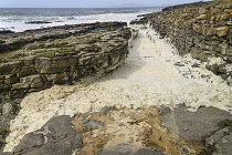 Ireland, County Sligo, Streedagh,  Foam being generated by stormy seas.