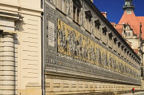 Germany, Saxony, Dresden, Furstenzug or Procession of Princes in Augustusstrasse a mural of 25,000 Meissen tiles that depicts 35 noblemen from the 12th century Konrad the Great to Friedrich August III...