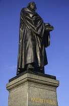 Germany, Saxony, Dresden, Statue of Martin Luther which is located in front of the Frauenkirche.