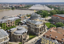Germany, Saxony, Dresden, View of  the Albertinum Modern Art Gallery and the River Elbe from the dome of Frauenkirche.