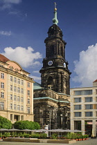 Germany, Saxony, Dresden, Altmarkt Square and Kreuzkirche or Church of the Holy Cross.