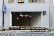 Germany, Saxony, Dresden, Car Park entrance sandbagged to prevent floods from the River Elbe in June 2013.