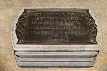 Germany, Saxony Anhalt, Lutherstadt Wittenberg, Germany, Saxony Anhalt, Lutherstadt Wittenberg, The Schlosskirche or Castle Church also known as All Saints Church, Plaque denoting the burial place of...