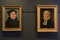 Germany, Saxony Anhalt, Lutherstadt Wittenberg, The Lutherhaus, Luther's residence, Paintings of Luther and his wife Katharina von Bora by Lucas Cranach the Elder.