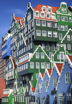 Netherlands, Noord Holland, Zaandam, A section of The Inntel Hotel whose construction design is based on the  traditional house facades of the Zaan Region.