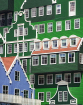 Netherlands, Noord Holland, Zaandam, A section of The Inntel Hotel whose construction design is based on the  traditional house facades of the Zaan Region.