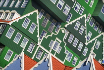 Netherlands, Noord Holland, Zaandam, A section of The Inntel Hotel whose construction design is based on the  traditional house facades of the Zaan Region.