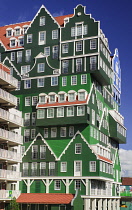 Netherlands, Noord Holland, Zaandam, Rear view of the Inntel Hotel whose construction design is based on the  traditional house facades of the Zaan Region.