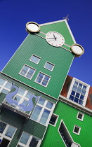 Netherlands, Noord Holland, Zaandam, Clock tower above Zaandam Railway Station.