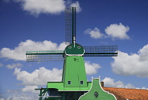Netherlands, Noord Holland, Zaanse Schans village with restored windmills, De Gekroonde Poelenburg Windmill or the Crowned Poelenburg.