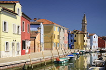 Italy, Veneto, Burano Island, Chiesa di San Martino from Fondamenta della Giudecca.