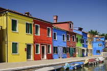 Italy, Veneto, Burano Island, Colourful houses along Fondamenta della Giudecca.