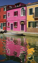 Italy, Veneto, Burano Island, Colourful reflections on Fondamenta Pontinello Sinistra.