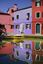 Italy, Veneto, Burano Island, Colourful reflections on Fondamenta Pontinello Sinistra.