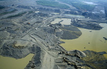 Russia, Siberia, east of Yakutsk, open cast gold mine in a wide valley.