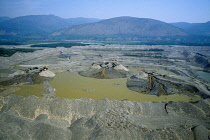 Russia, Siberia, east of Yakutsk, open cast gold mine in a wide valley.