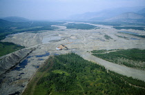 Russia, Siberia, Ost Nera, open cast gold mine in a wide valley.