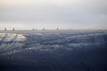 Norway, Svalbard, Longyearbyen, SvalSat Svalbard Satellite Ground Station near Longyearbyen, Viewed from ship in Isfjorden.