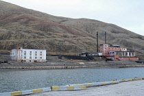 Norway, Svalbard, Pyramiden, Russian settlement, Derelict coal-fired power station at abandoned Russian mining settlement Pyramid.