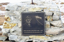 Norway, Svalbard, Longyearbyen, Plaque commemorating John Munro Longyear, American founder of Longyearbyen.
