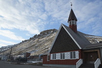 Norway, Svalbard, Longyearbyen, Svalbard Church (Kirke) and remains of original settlement at Longyearbyen.