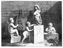 Boys Peeping at Nature, an engraving by William Hogarth in 1732, depicting three Putti painting or drawing the likeness of an ancient statue depicting Mother Nature.