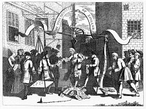 For The Benefit of Spiller, an engraving by William Hogarth in 1728, depicting the actor James Spiller trying to raise money outside debtors prison.