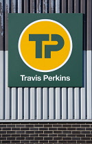 Business, Construction, DIY, Travis Perkins builders merchant's sign. **Editorial Use Only**