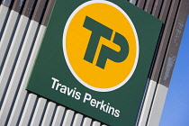 Business, Construction, DIY, Travis Perkins builders merchant's sign. **Editorial Use Only **