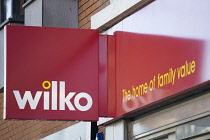 Business, Shops, Shopping, Wilko discount household goods high street shop sign. **Editorial Use Only**