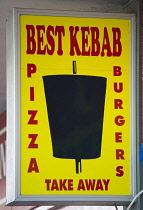 Markets, Food, Restaurants, Best Kebab shop sign also serving Pizza and Burgers.