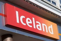 Business, Shops, Shopping, Iceland frozen foods shop sign. **Editorial Use Only**