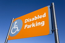 Business, Shops, Shopping, Disabled Parking sign in a supermarket car park.