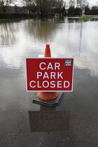 Climate, Weather, Flooding, Car Park flooded warning sign, Tunbridge Wells, Kent, England.