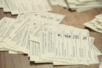 Politics, UK, Election, Close up of ballot papers during the count in Tunbridge Wells, Kent, England.