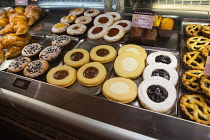 Italy, Tuscany, Lucca, Barga, Display of pastries in Luchessi's bar and cafe.