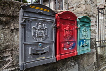 Italy, Tuscany, Lucca, Barga, Letter boxes in the old town.