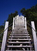 Norway, Nordland, Glomfjord, Part of the hiking trail into Glomfjord Mountains.  The flight of 1124 wooden steps gives access over steep cliffs.