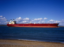 England, Hampshire, Sea, The fuel tanker Moscow departing from Fawley depot in Southampton water.