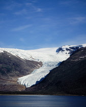 Norway, Nordland, Svartisen Glacier, Encabreen Tongue descending to Holandsfjorden.