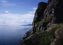 Norway, Finnmark, View south along western edge of Porsangerfjord from the E69 Roadway just before the tunnel through cliff.