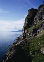 Norway, Finnmark, View south along western edge of Porsangerfjord from the E69 Roadway just before the tunnel through cliff.