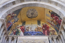 Italy, Venice, St Mark's Basilica,The Doge and people of Venice receive the body of St. Mark, above St. Peter's Gate.