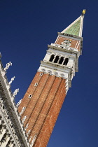Italy, Venice, St Mark's Campanile or bell tower viewed from the Piazzetta di San Marco.