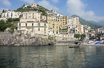 Italy, Campania, Amalfi Coast, Minori, clifftop buildings around the harbour.