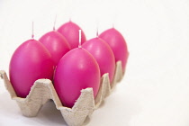 Festivals, Religious, Easter, Pink egg shaped candles in carton.