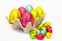 Festivals, Religious, Easter, Multi coloured choclate eggs in carton.
