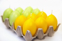 Fesitvals, Religious, Easter, Coloured egg shaped candles in carton.