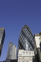 England, London, The Modern skyline of the City of London with The Gherkin Building.